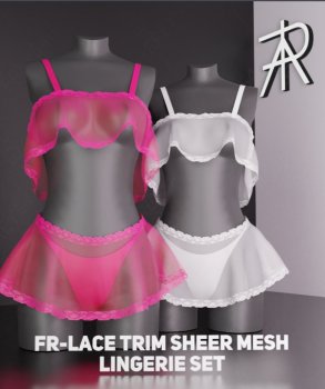 FR-Lace Trim Sheer Mesh Lingerie Set